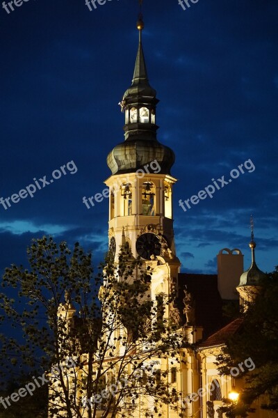 Church Night Prague Architecture Light