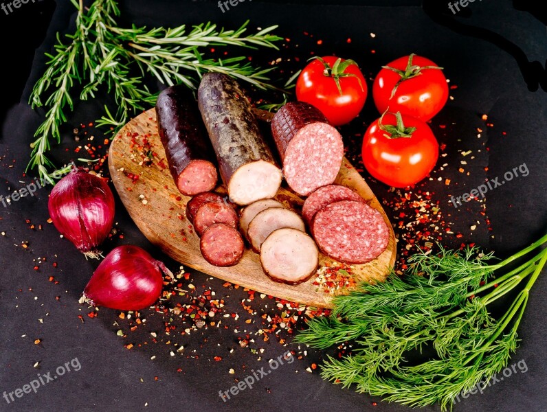 Food Sausage Nutrition Appetizer Wooden Board