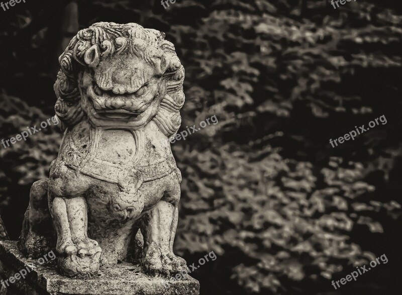 China Lion Sepia Statue Luck