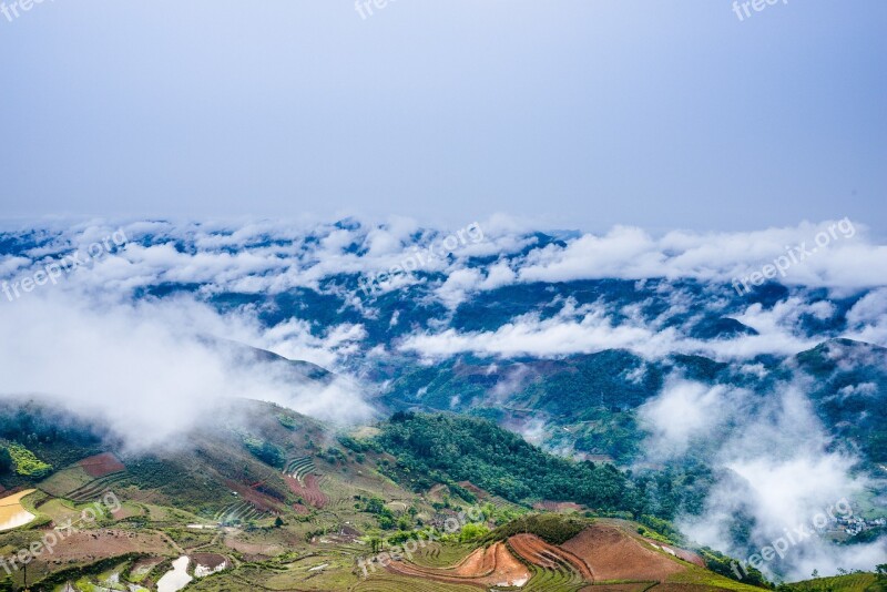 Landscape Mountain Valley Cloudy Ta Xua Bac Yen