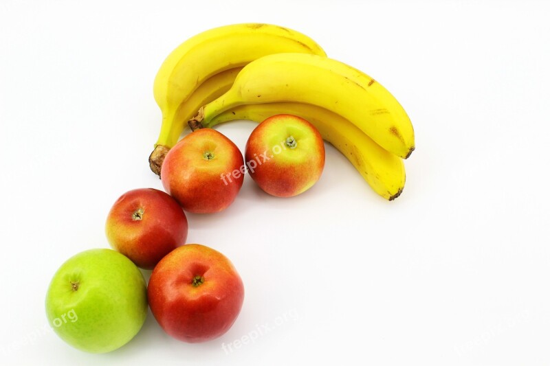 White Background Yellow Bananas Apples