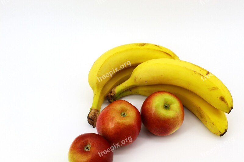 White Background Yellow Bananas Apples