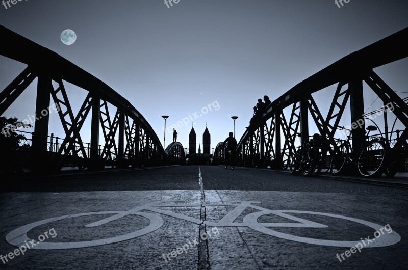 Bridge Bike Human Sky Full Moon