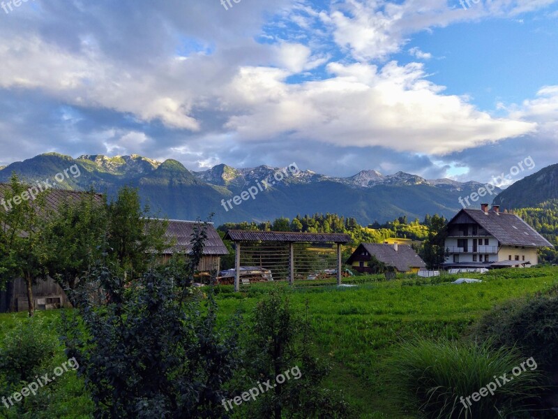 Slovenia Alps Village Haystacks Mountains