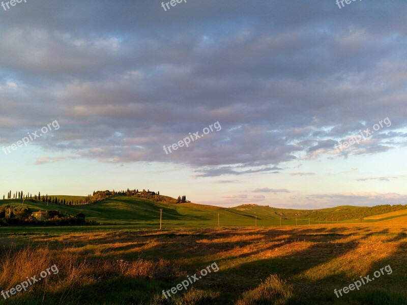 Tuscany Italy Hills Sunset Panorama