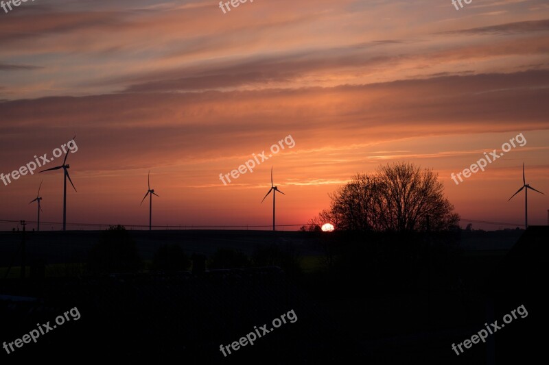 Sunrise Sky Coroful Sky Windmills Turbine