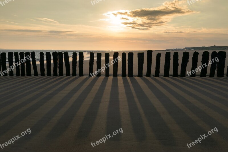 Groynes Sunrise Sea Sand Coast