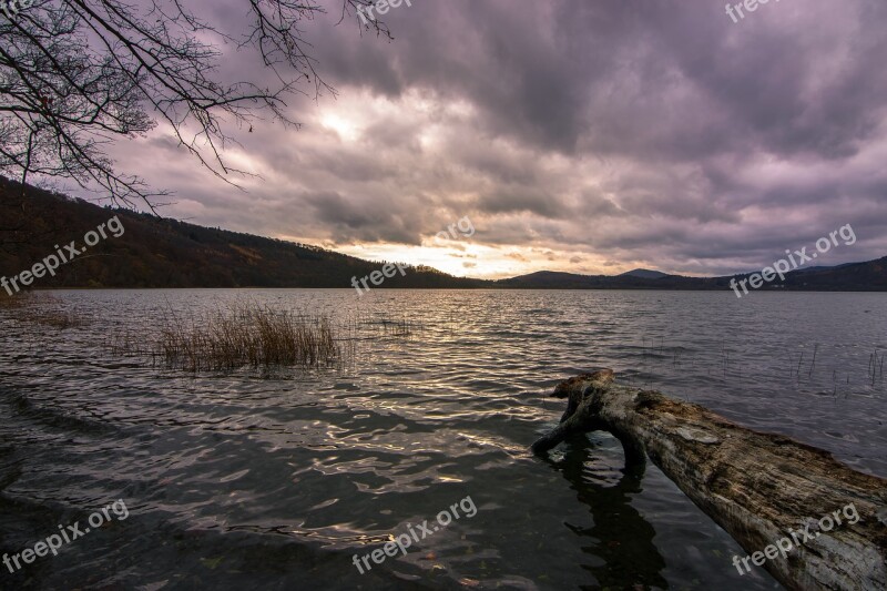 Lake Sunset Landscape Clouds Sky