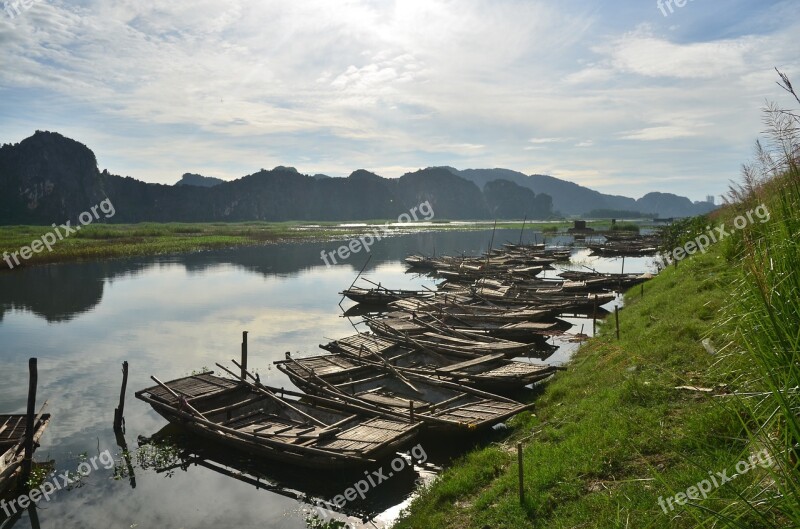 Landcape River Countryside Boat Mountain