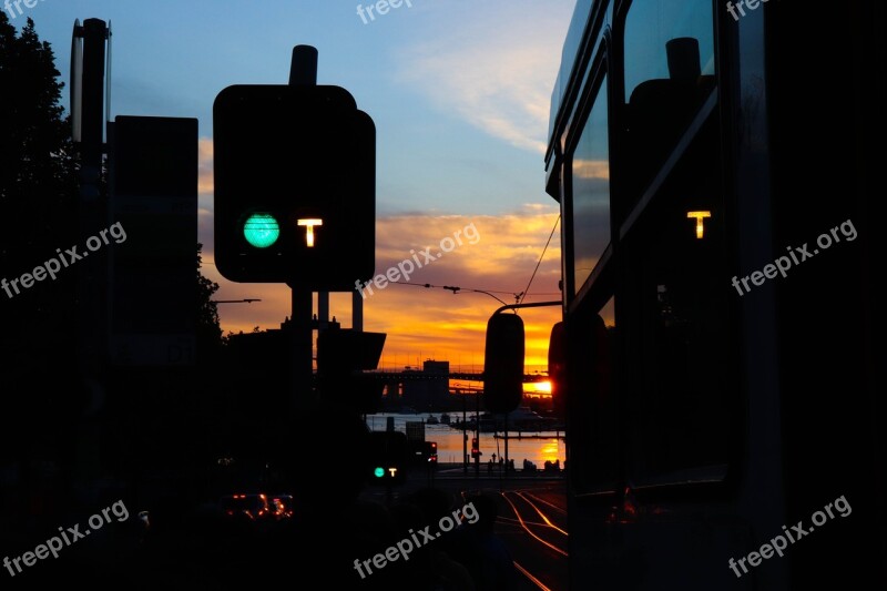 Train Sunset Railway Sky Railroad