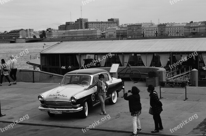 Retro Tourists Car Neva St Petersburg Russia