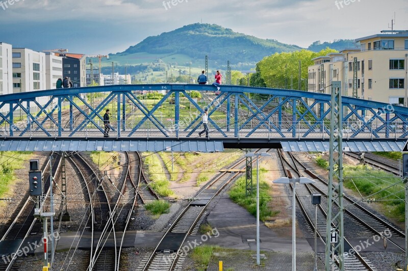 Bridge Pedestrian Bridge Landscape Pedestrian Gleise