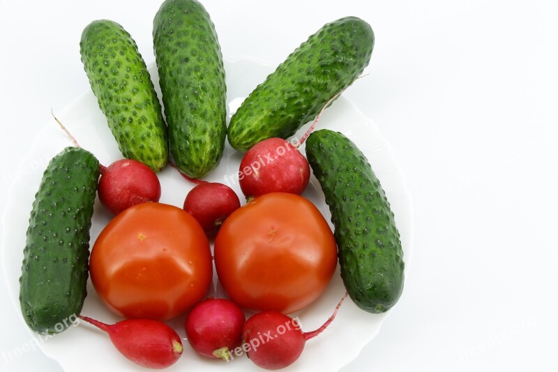 White Background White Plate Red Radish Six