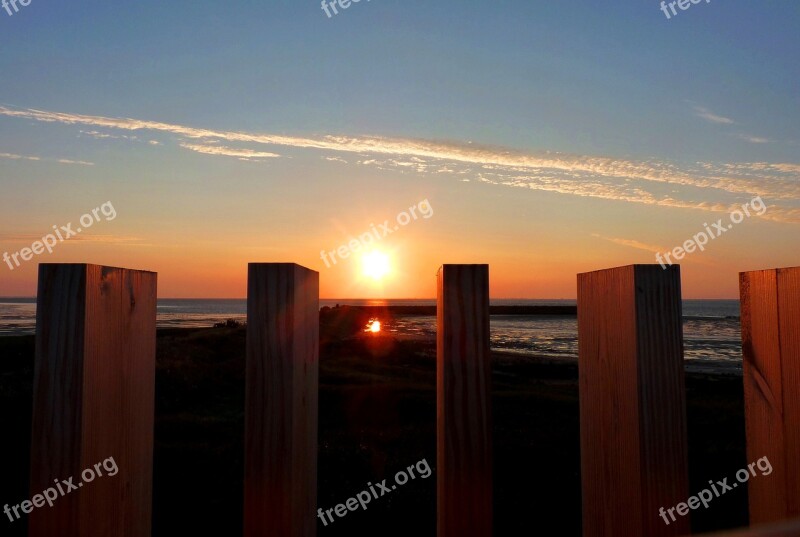 Sunset Sea Poles Wood Water