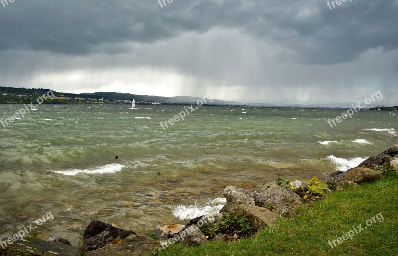 Windsurfer Lake Wind Surfing Sport Sail