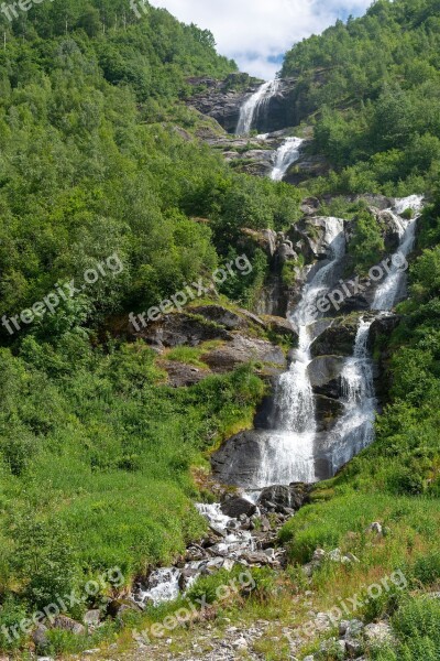 Mountains Waterfall Nature Landscape Forest