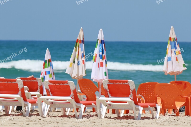 Beach Beach Chairs Umbrellas Summer Sand