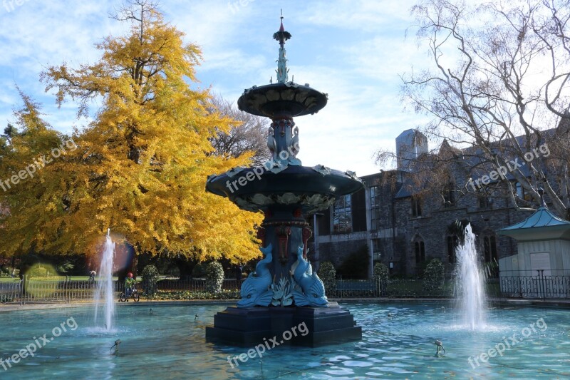 Fountain Christchurch Peacock Fountain Autumn Fall