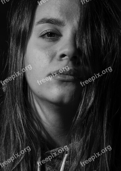 Portrait Contrast Lighting Woman Emotion Black And White