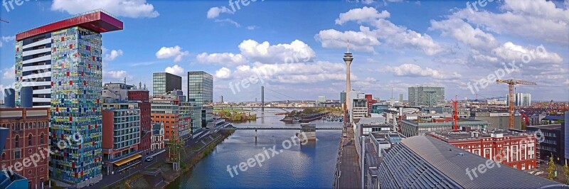 Panorama Düsseldorf Media Harbour Rhine Bridges