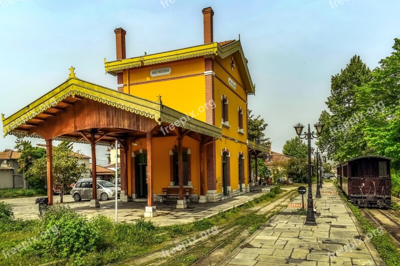 Greece Ano Lechonia Railway Station Scenery Vintage