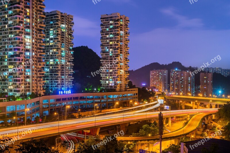 City Night Overpass Street Long Exposure