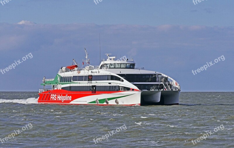 Helgoland Ferry Catamaran North Sea Mouth Of The Elbe River Elbe