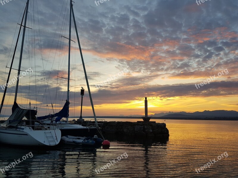 Sunrise Boat Port Sailboat Reflection