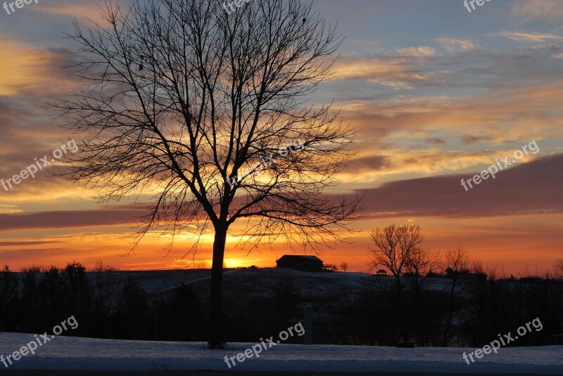 Sunset Sky Landscape Clouds Sun