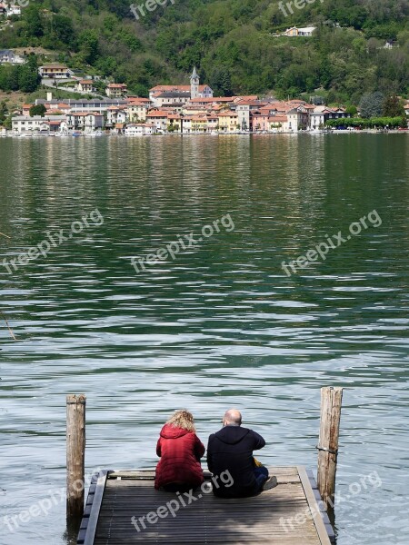 Lake Orta Italy Couple Romanticism