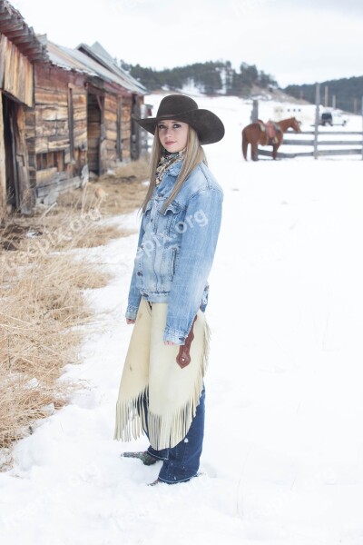 Cowgirl Dog Snow Barn Western