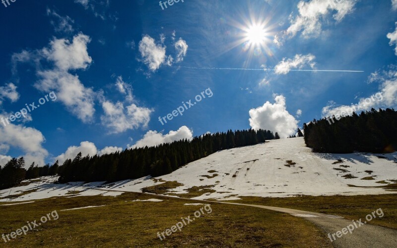 Spring Snow Sun Clouds Forest