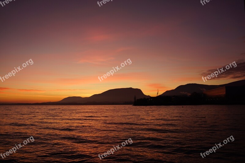 Lake Sunset Landscape Panorama Violet