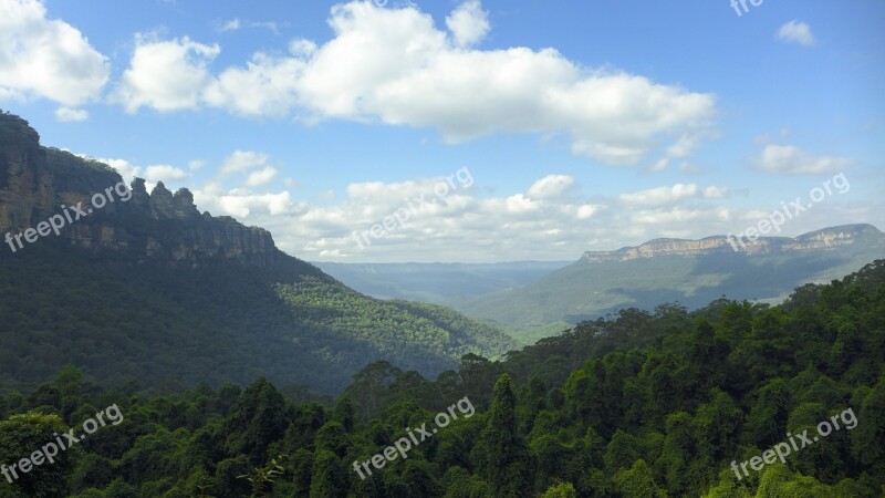 Australia Three Sisters Rock Mountain Blue Mountain Panorama