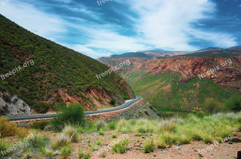 Mountains Panorama Road Savannah South Africa Landscape