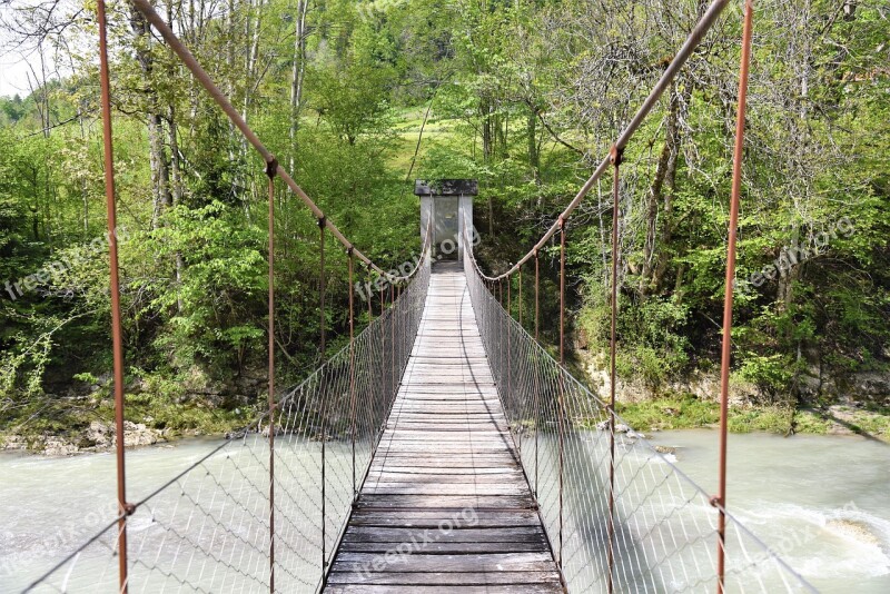 Suspension Bridge Wood Nature River Waters