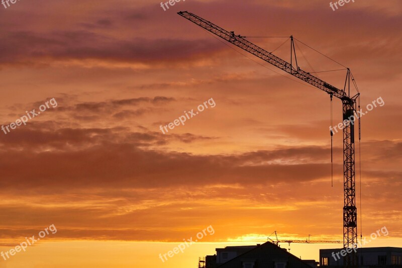 Sunset Crane Sky Site Evening