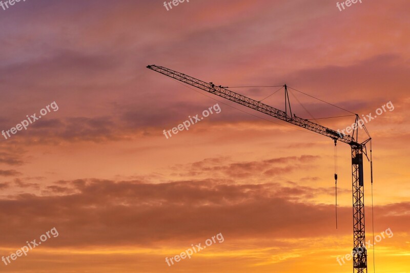 Sunset Crane Sky Site Evening