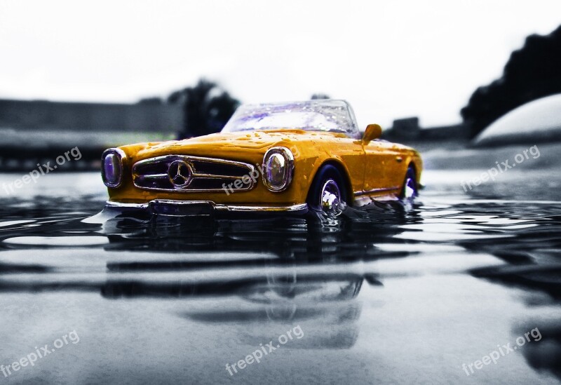 Mercedes Benz Yellow Vintage Vehicle Traffic