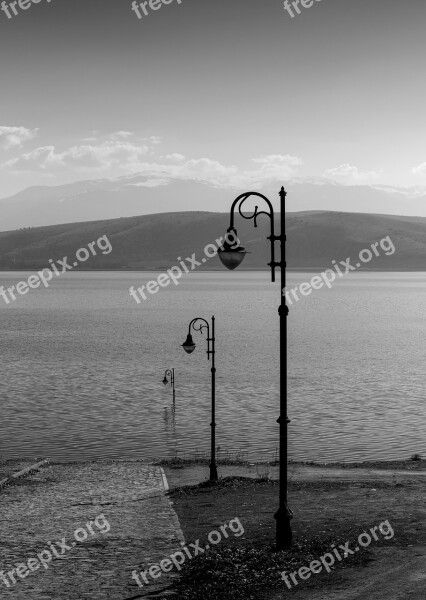 Lake B W Nature Landscape Black