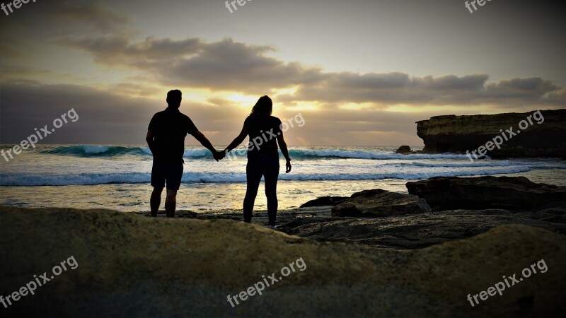 Lovers Love Hand In Hand Sunset Pair