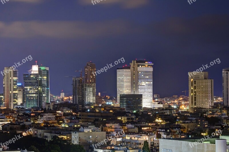 Tel Aviv Night Israel City Building