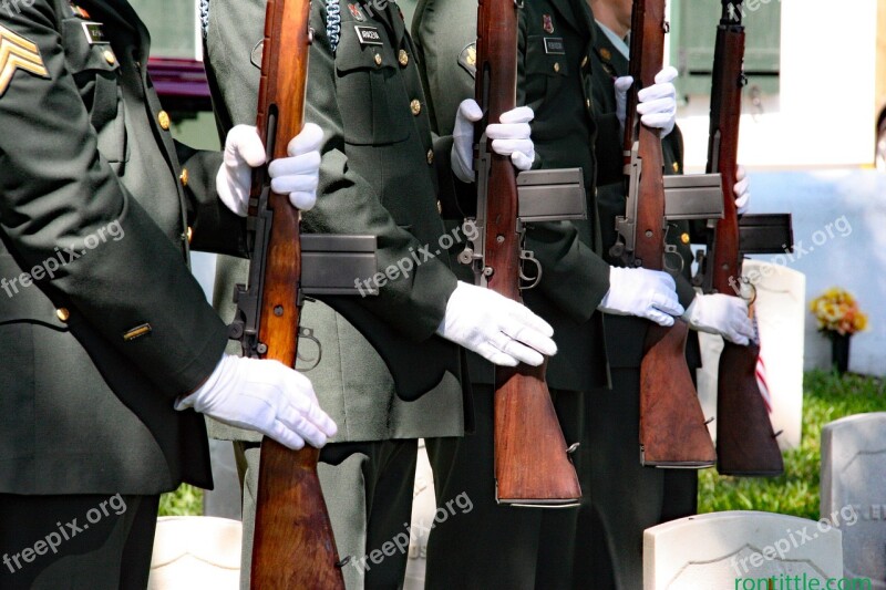 Soldiers Honor Guard Detail Firing Salute Rifles Free Photos