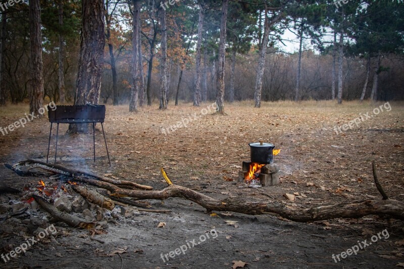 Picnic Bonfire Shish Kebab Mangal Food