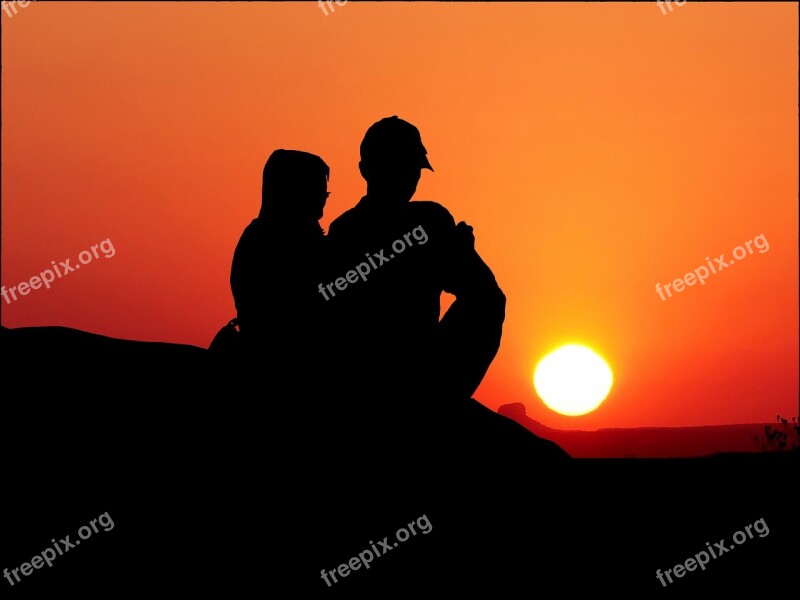 Sunset Couple Love Romantic People