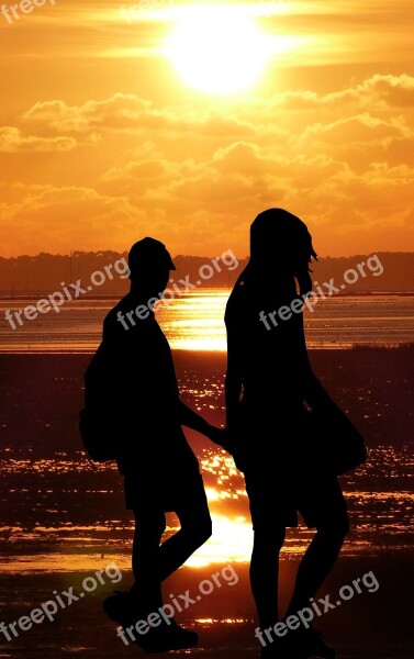 Sunset Couple Beach Love Romantic