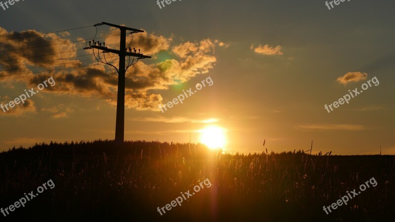 Power Poles Evening Current Energy Sun