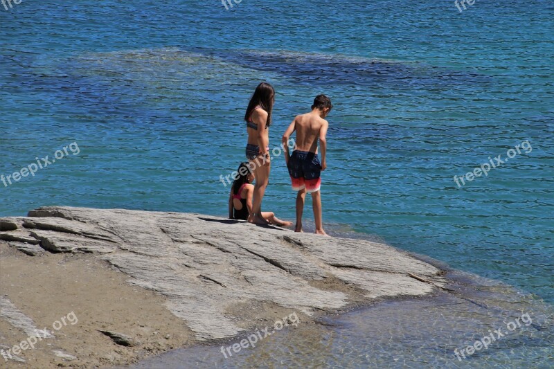 Beach Rock Water Alpine Lake Children