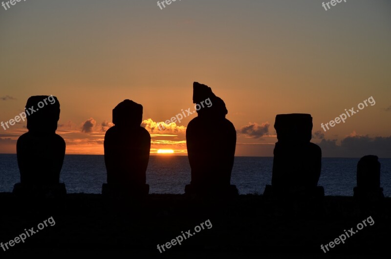 Sunset Moai Easter Island Chile Polynesia