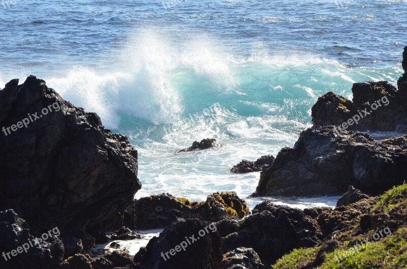 Wave Turquoise Sea Ocean Stone